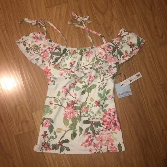 DM fashion Floral off shoulder ruffle Tankini set S - Picture 9 of 11